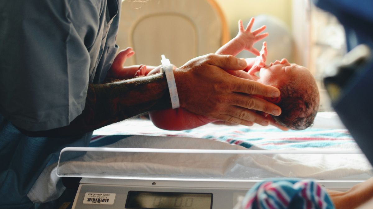 Newborn weighed after birth