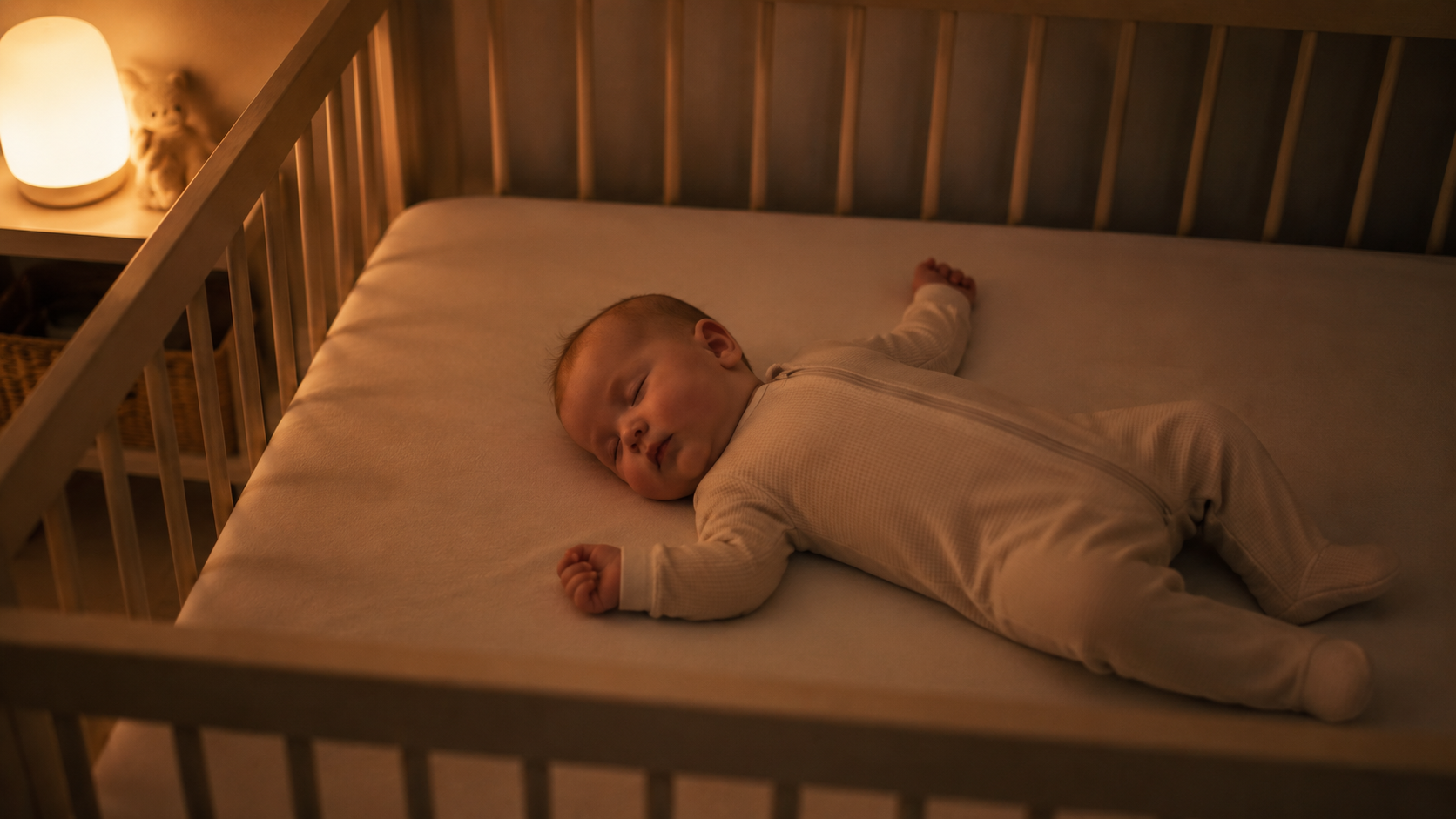 Baby sleeping safely on her back in the crib